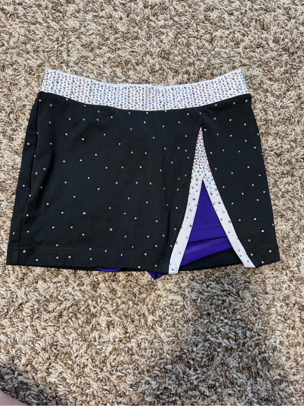 Varsity Black Skort with Purple Liner and Rhinestone Waistband